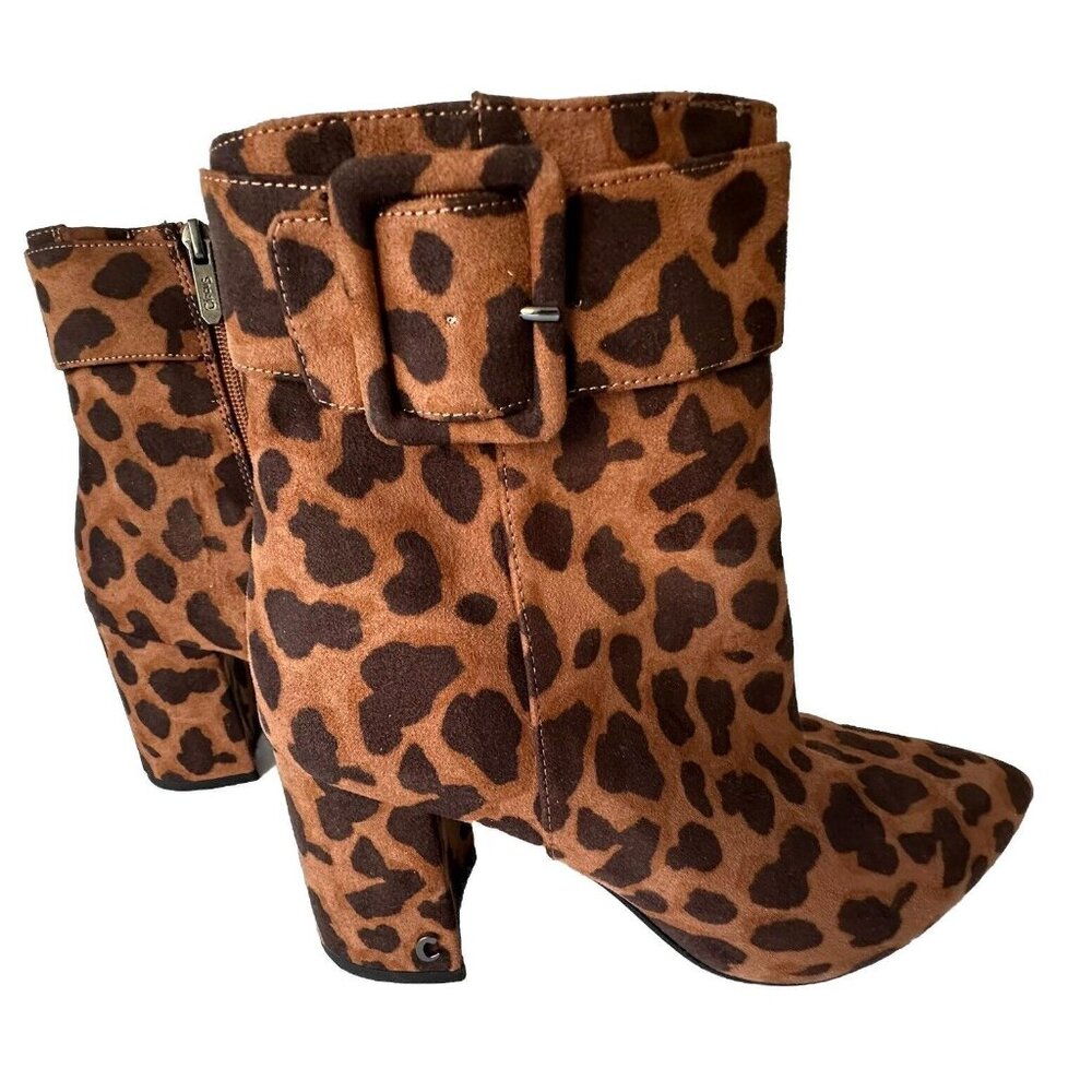 Sam Edelman Circus Tan Leopard Print Pointed Toe Block heel Boots Women's Size 7 - Picture 2 of 13